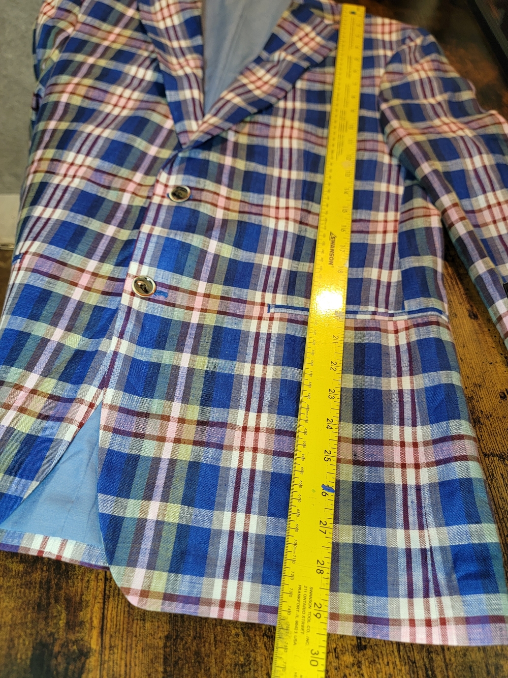 TALLIA Slim Fit Blue Multi-Color Plaid 100% Linen Sport Coat 42R - Picture 16 of 16